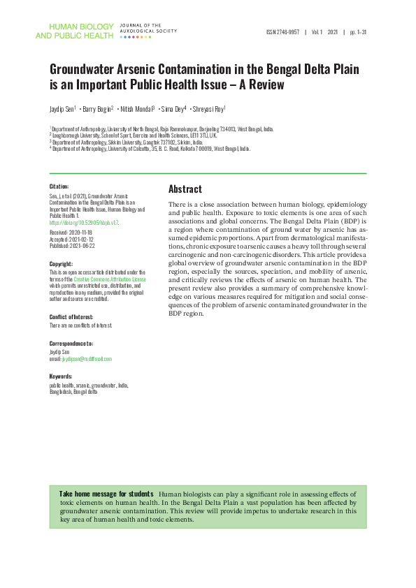 (PDF) Groundwater arsenic contamination in the Bengal Delta Plain is an ...