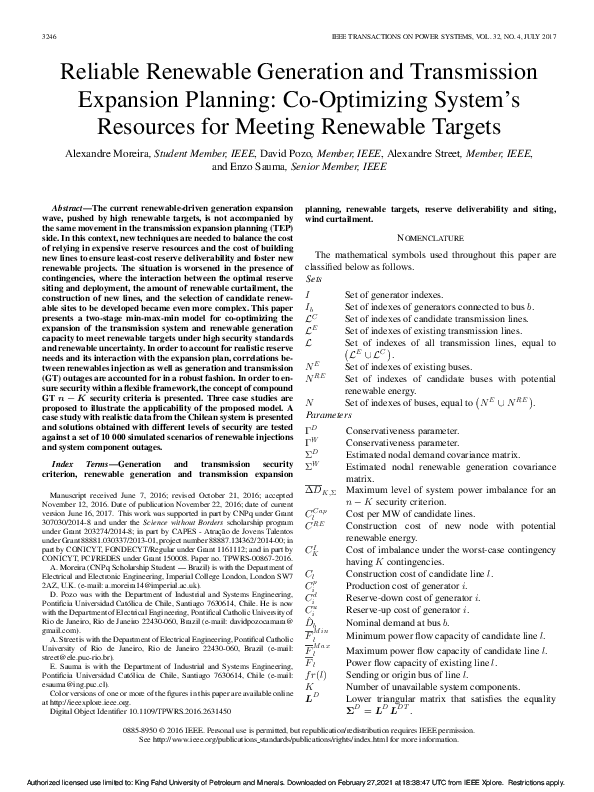 (PDF) Reliable Renewable Generation and Transmission Expansion Planning ...