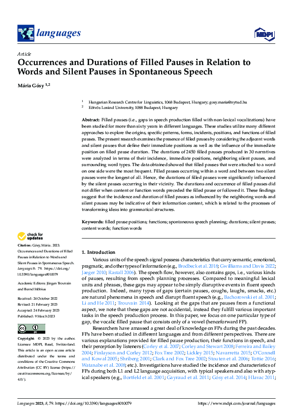 (PDF) Occurrences and Durations of Filled Pauses in Relation to Words ...
