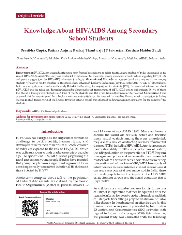 (PDF) Knowledge about HIV/AIDS among secondary school students