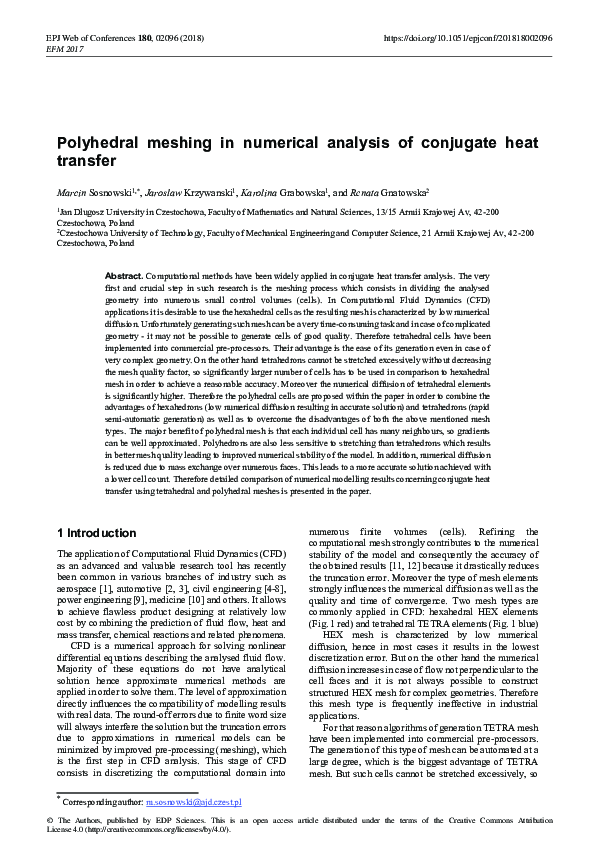 (PDF) Polyhedral meshing in numerical analysis of conjugate heat transfer