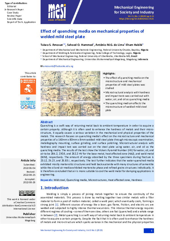 (PDF) Effect of quenching media on mechanical properties of welded mild ...