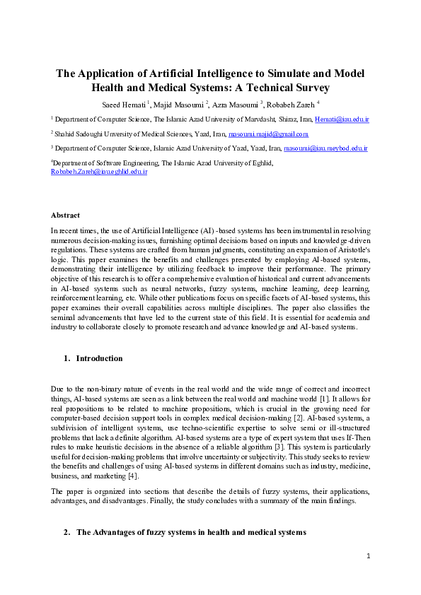 (PDF) The Application of Artificial Intelligence to Simulate and Model ...