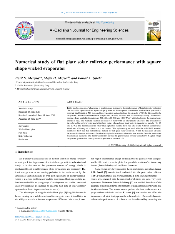 (PDF) Numerical study of flat plate solar collector performance with ...