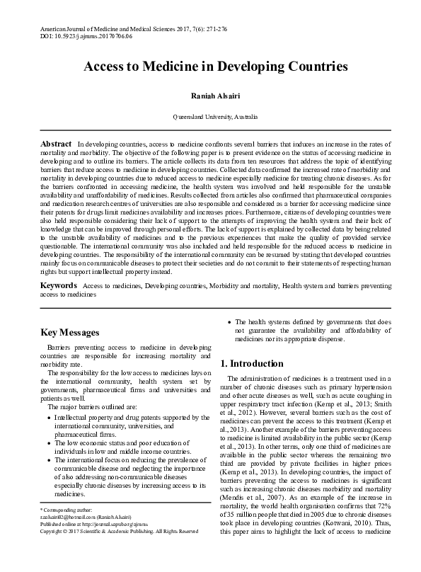 (PDF) Access to Medicine in Developing Countries