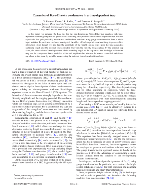 (PDF) Dynamics of Bose-Einstein condensates in a time-dependent trap