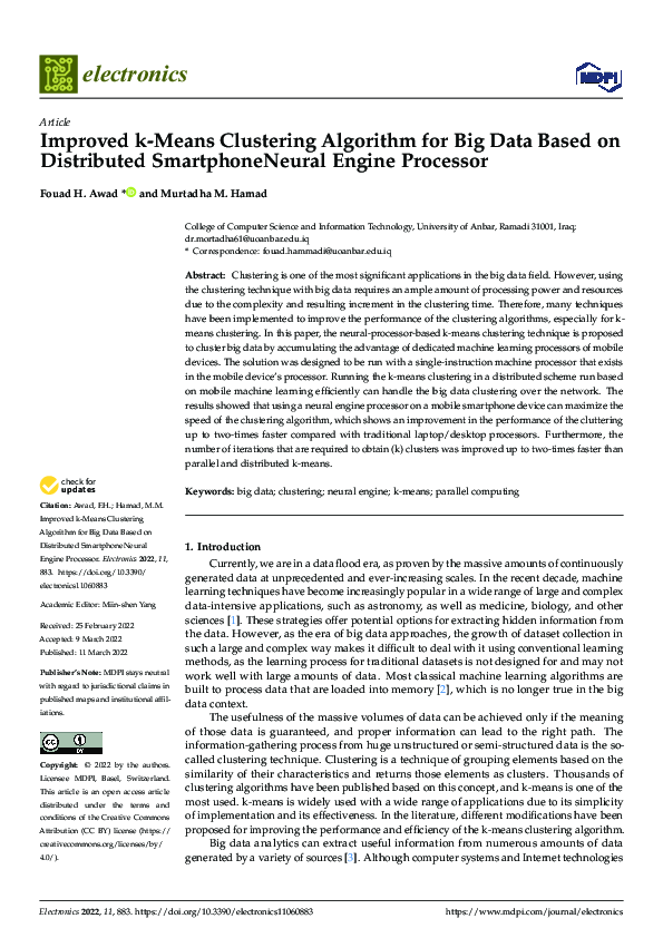 (PDF) Improved k-Means Clustering Algorithm for Big Data Based on ...