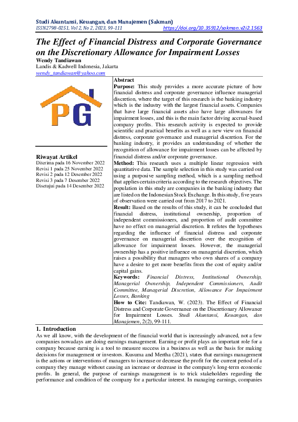 (PDF) The Effect of Financial Distress and Corporate Governance on the ...