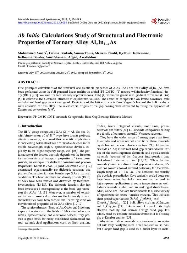 (PDF) Ab Initio Calculations Study of Structural and Electronic ...