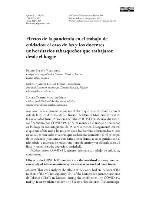 (PDF) Efectos de la pandemia en el trabajo de cuidados: el caso de las ...