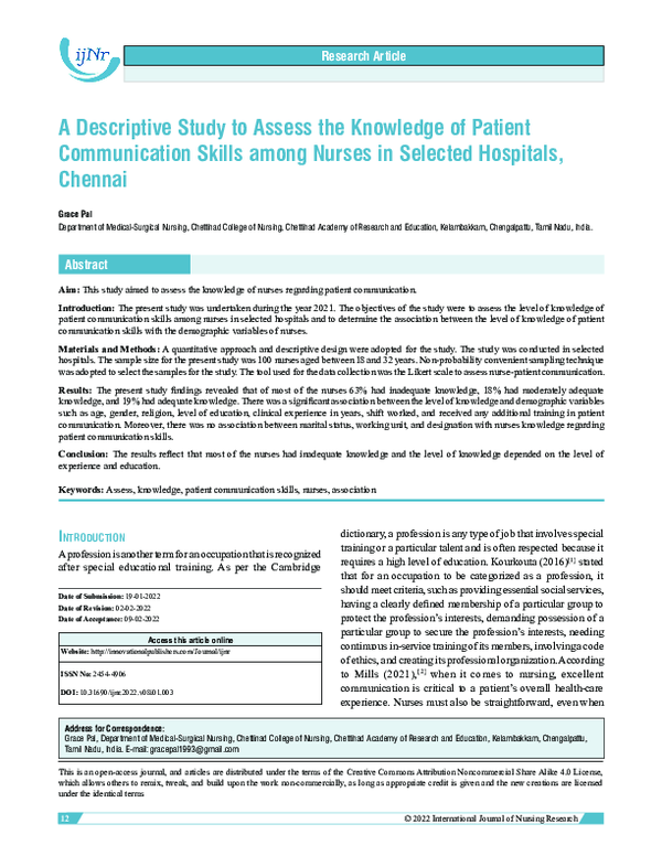 (PDF) A Descriptive Study to Assess the Knowledge of Patient ...