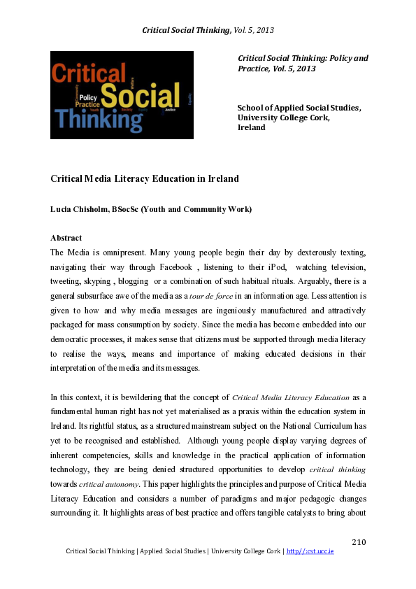 (PDF) Critical Media Literacy Education in Ireland