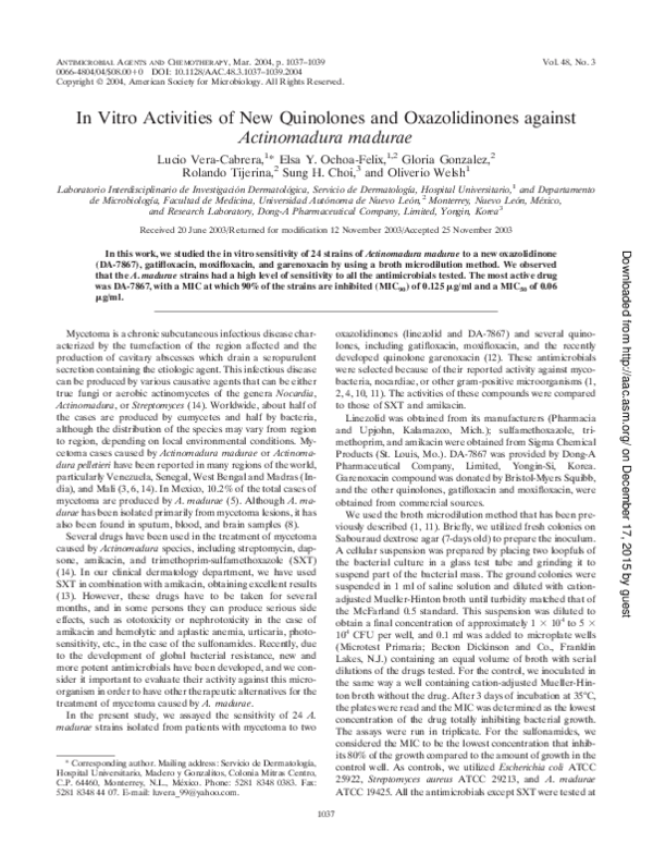 (PDF) In Vitro Activities of New Quinolones and Oxazolidinones against ...