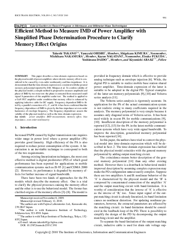 (PDF) Efficient Method to Measure IMD of Power Amplifier with ...