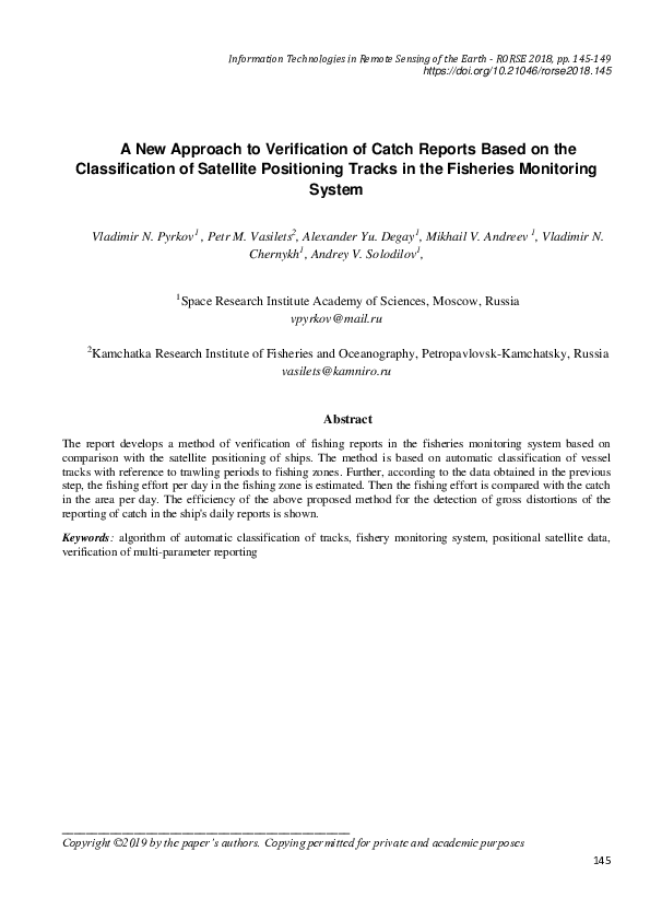 (PDF) A New Approach to Verification of Catch Reports Based on the ...