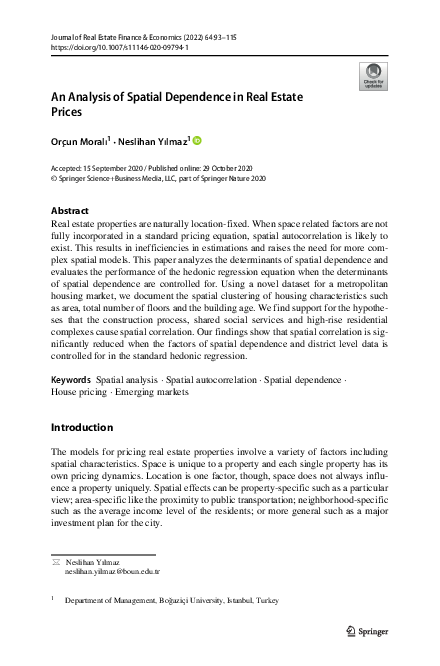 (PDF) An Analysis of Spatial Dependence in Real Estate Prices