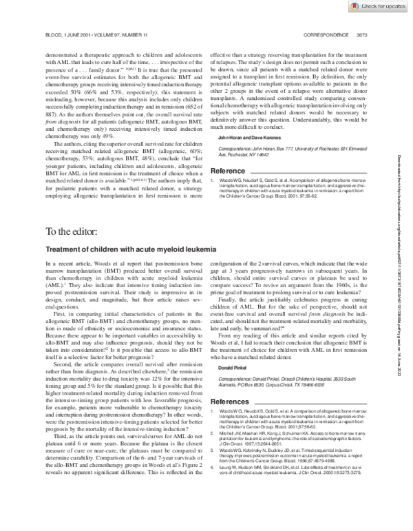 (PDF) Treatment of children with acute myeloid leukemia