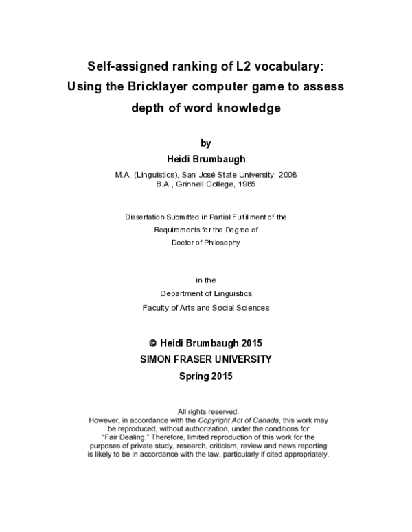 (PDF) Self-assigned ranking of L2 vocabulary: using the Bricklayer ...