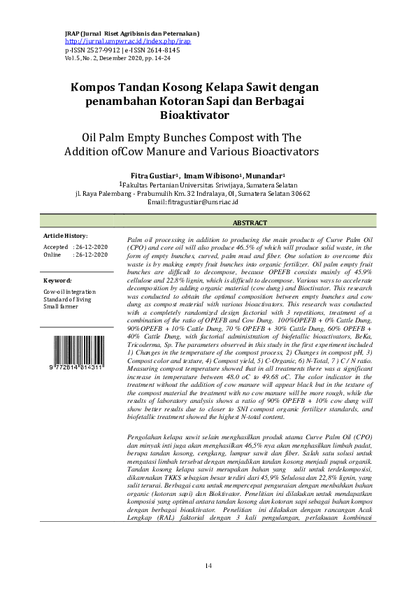 (PDF) Kompos Tandan Kosong Kelapa Sawit dengan penambahan Kotoran Sapi ...