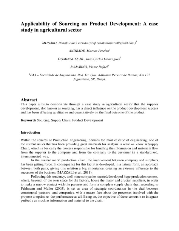 (PDF) Applicability of Sourcing on Product Development: A case study in ...