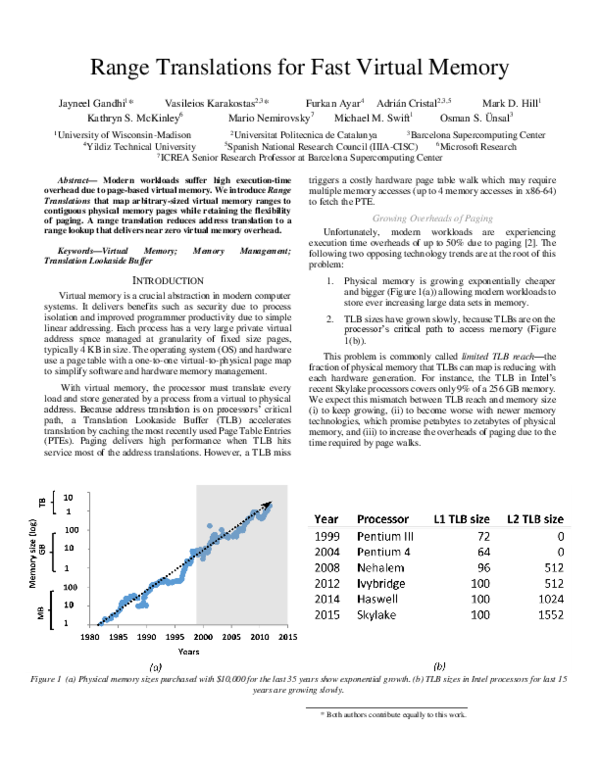 (PDF) Range Translations for Fast Virtual Memory