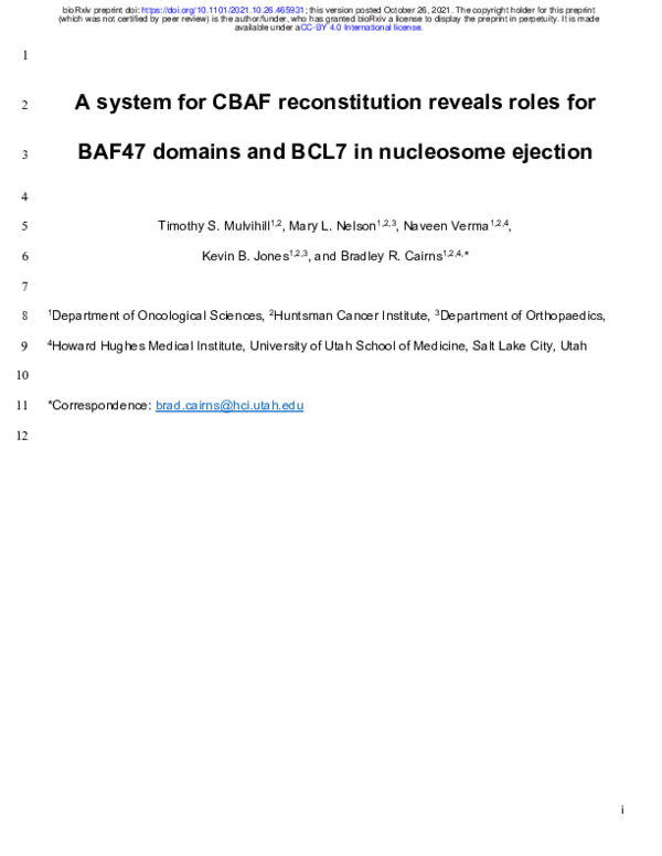 (PDF) i 1 A system for CBAF reconstitution reveals roles for 2 BAF 47 ...