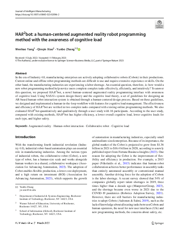 (PDF) HA$$R^{2}$$bot: a human-centered augmented reality robot ...