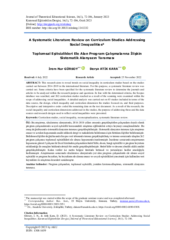 (PDF) A Systematic Literature Review on Curriculum Studies Addressing ...