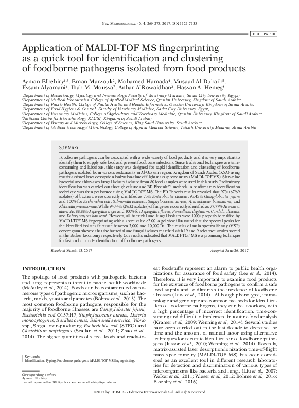 (PDF) Application of MALDI-TOF MS fingerprinting as a quick tool for ...