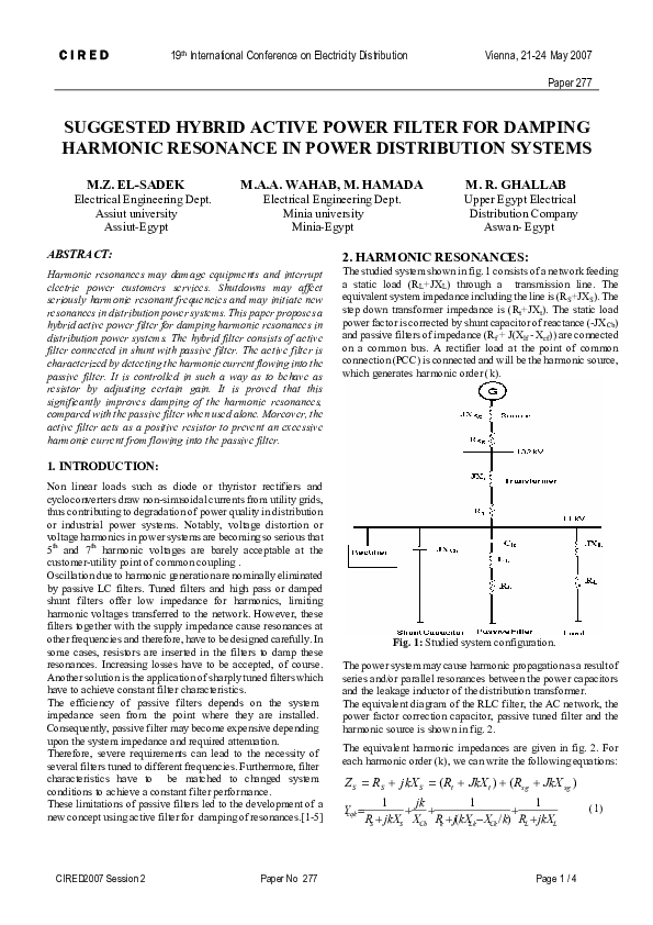 (PDF) Suggested Hybrid Active Power Filter for Damping Harmonic ...