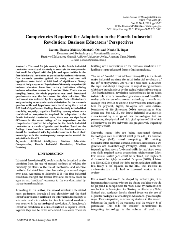(PDF) Competencies Required for Adaptation in the Fourth Industrial