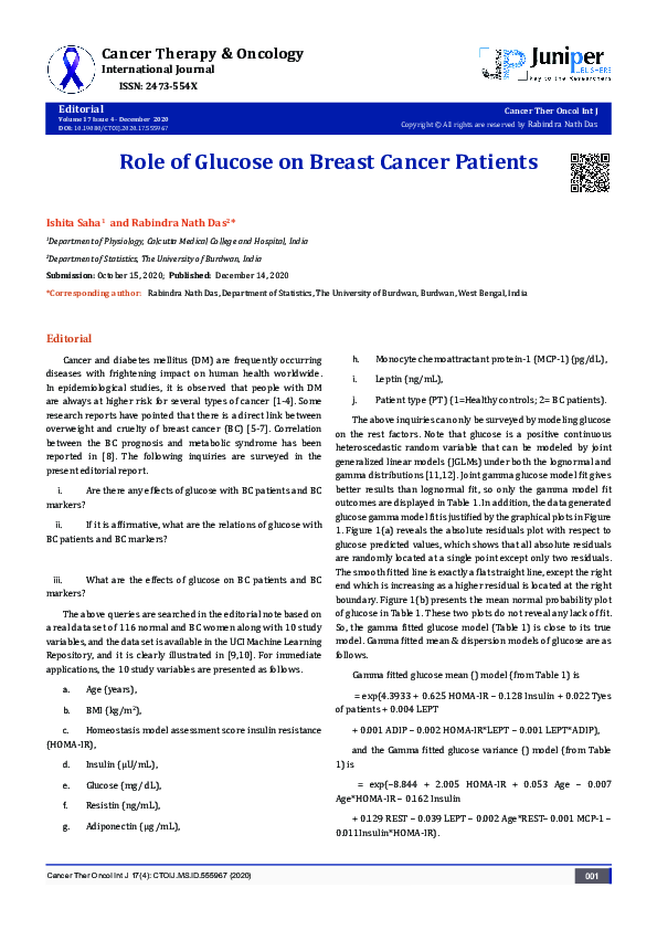 (PDF) Role of Glucose on Breast Cancer Patients