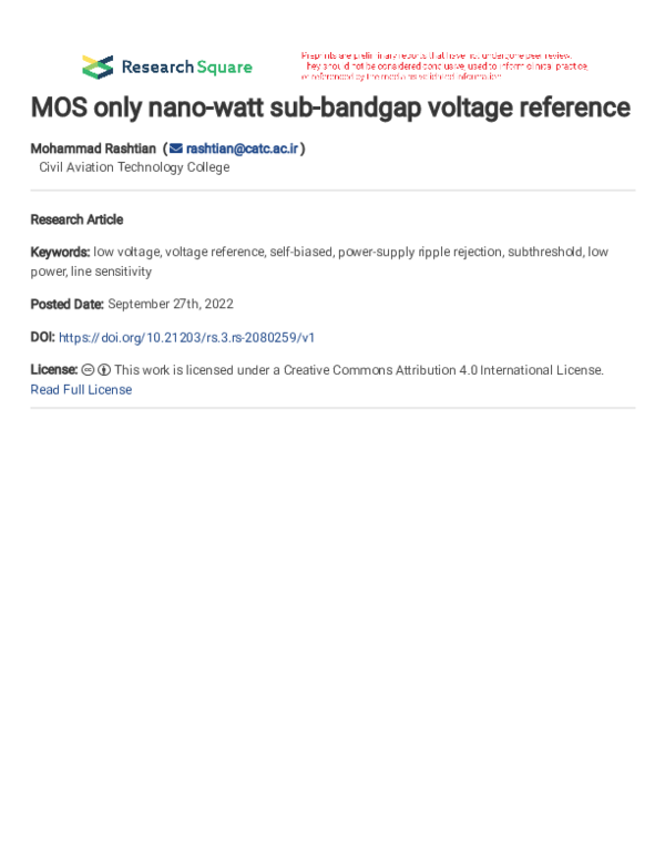 (PDF) MOS only nano-watt sub-bandgap voltage reference