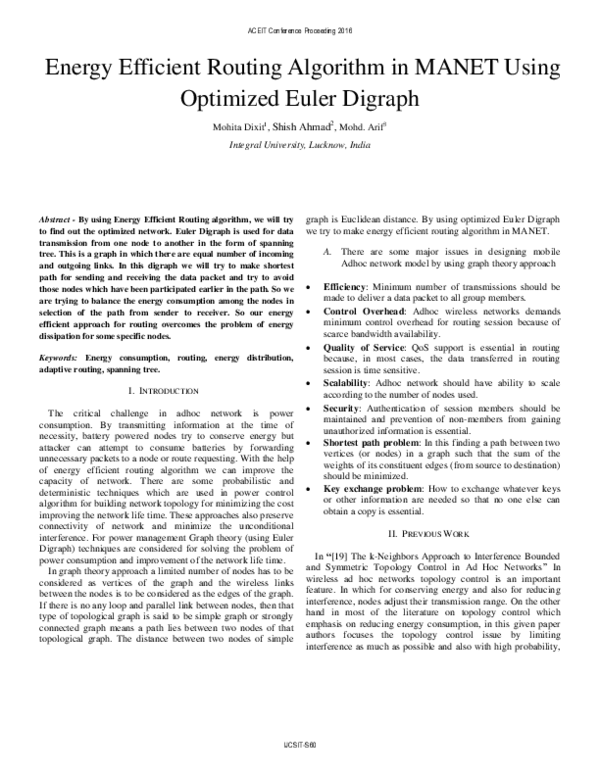 (PDF) Energy Efficient Routing Algorithm in MANET Using Optimized Euler ...