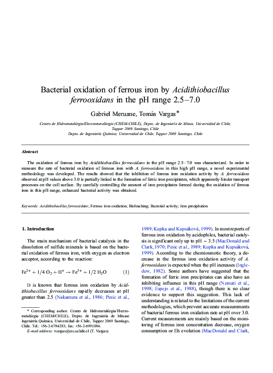 (PDF) Bacterial oxidation of ferrous iron by Acidithiobacillus ...