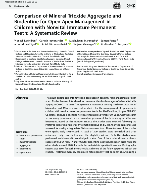 (PDF) Comparison of Mineral Trioxide Aggregate and Biodentine for Open ...