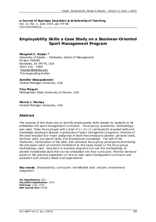 (PDF) Employability Skills a Case Study on a Business-Oriented Sport ...