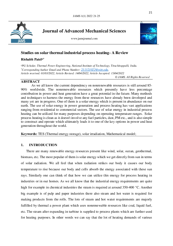 (PDF) Studies on solar thermal industrial process heating- A Review
