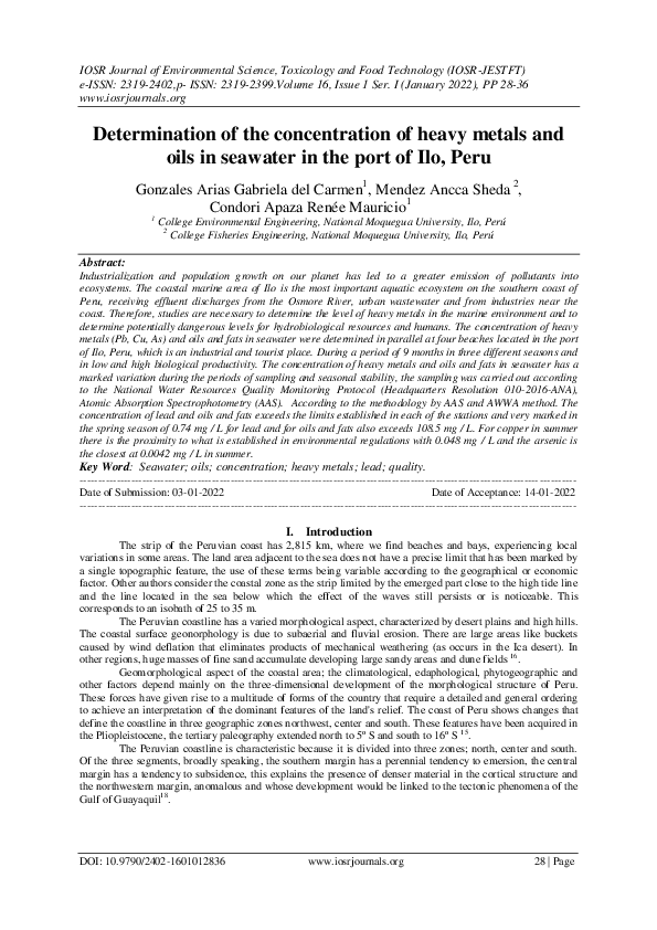 (PDF) Determination of the concentration of heavy metals and oils in ...