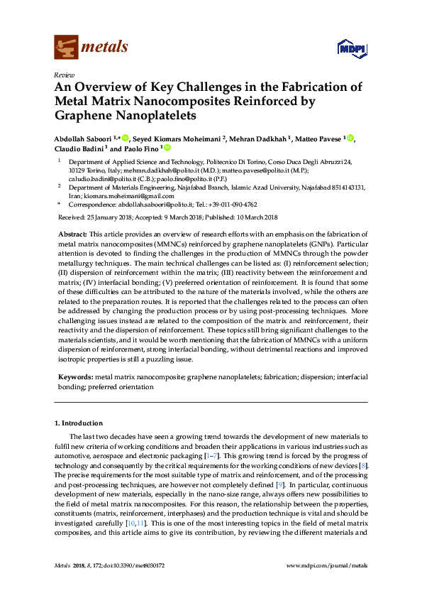 (PDF) An Overview of Key Challenges in the Fabrication of Metal Matrix ...