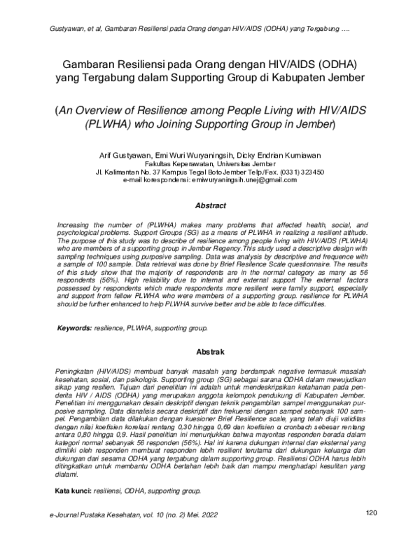 (PDF) Gambaran Resiliensi pada Orang dengan HIV/AIDS (ODHA) yang ...