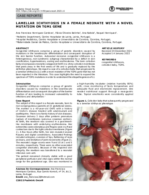 (PDF) Lamellar Ichthyosis in a Female Neonate with a Novel Mutation on