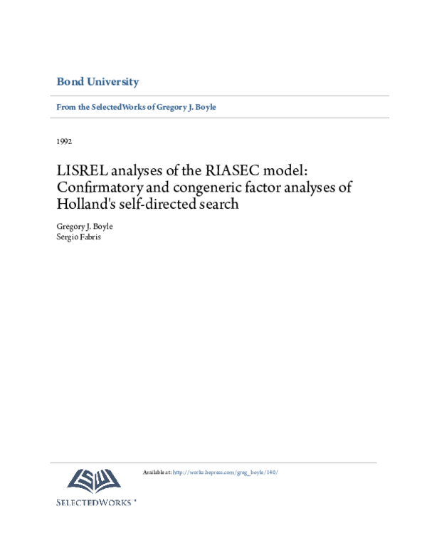 (PDF) LISREL analyses of the RIASEC model: Confirmatory and congeneric ...