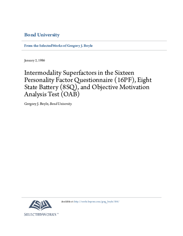 (PDF) Intermodality superfactors in the sixteen personality factor ...