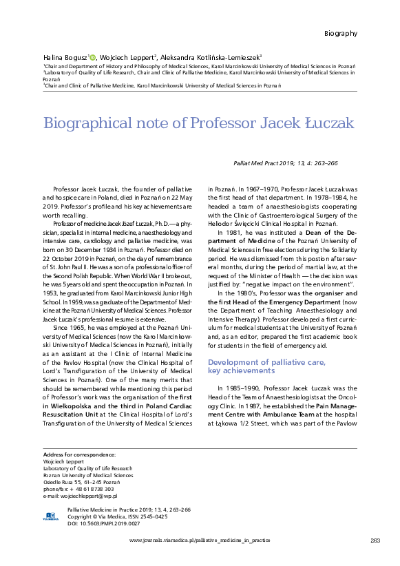 (PDF) Biographical note of Professor Jacek Łuczak