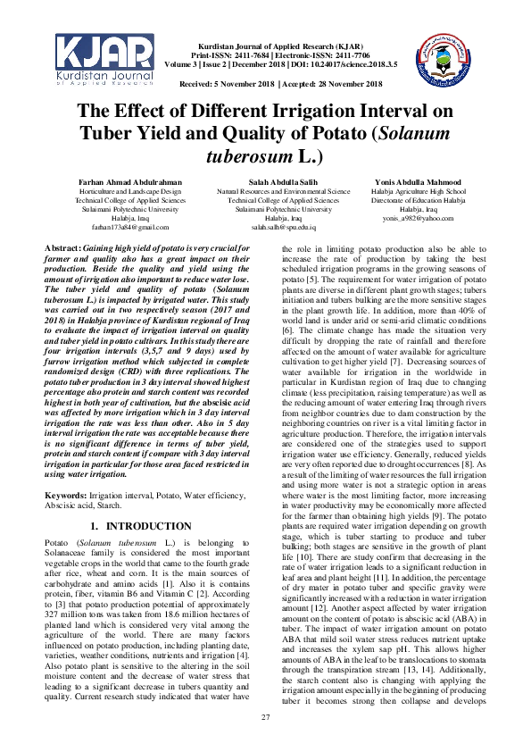 (PDF) The Effect of Different Irrigation Interval on Tuber Yield and ...