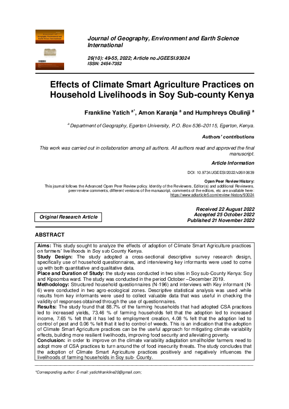 (PDF) Effects of Climate Smart Agriculture Practices on Household ...