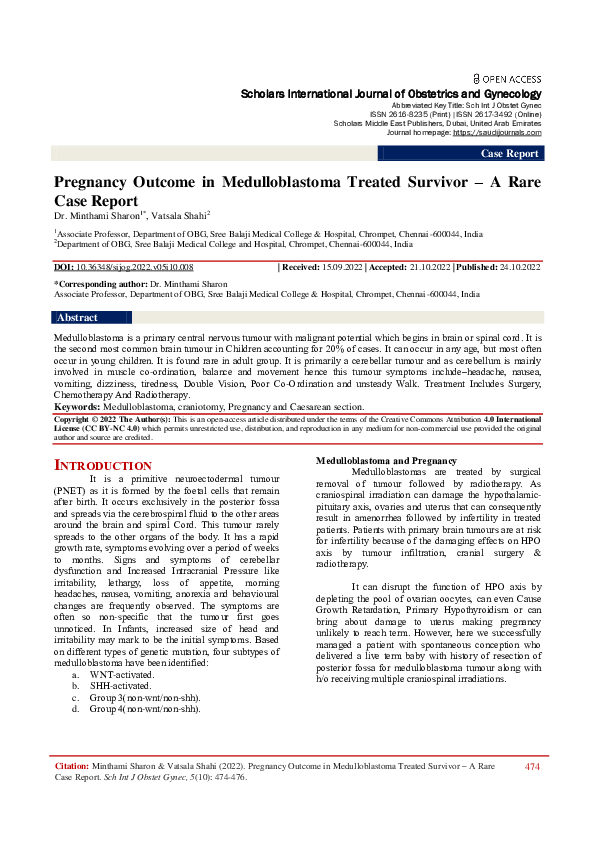 (PDF) Pregnancy in Medulloblastoma Treated Survivor A Rare
