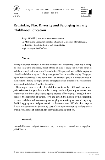 (PDF) Rethinking Play, Diversity and Belonging in Early Childhood Education