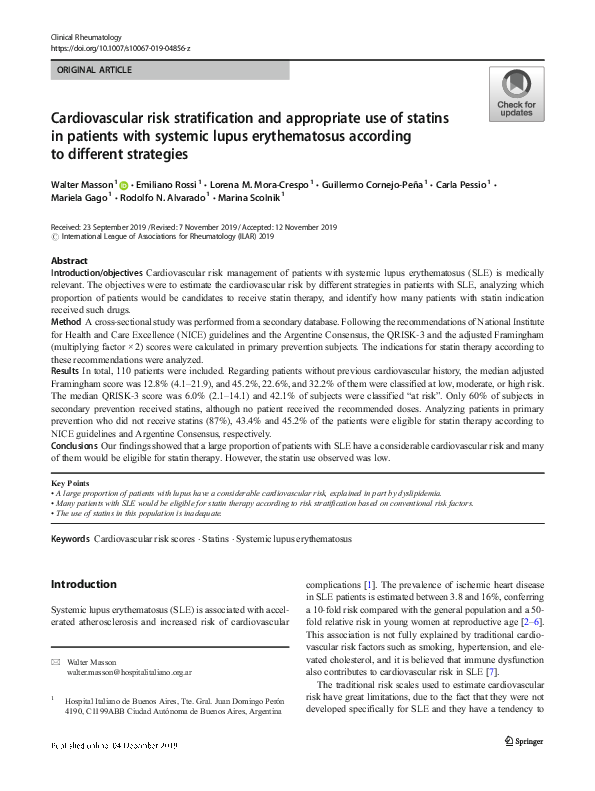(PDF) Cardiovascular risk stratification and appropriate use of statins ...
